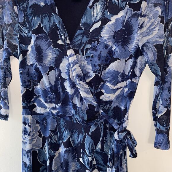 Enfocus Floral Y2K Faux Wrap Fairy Dress SZ 4P Semi Sheer Asymmetrical Hem - Picture 6 of 12